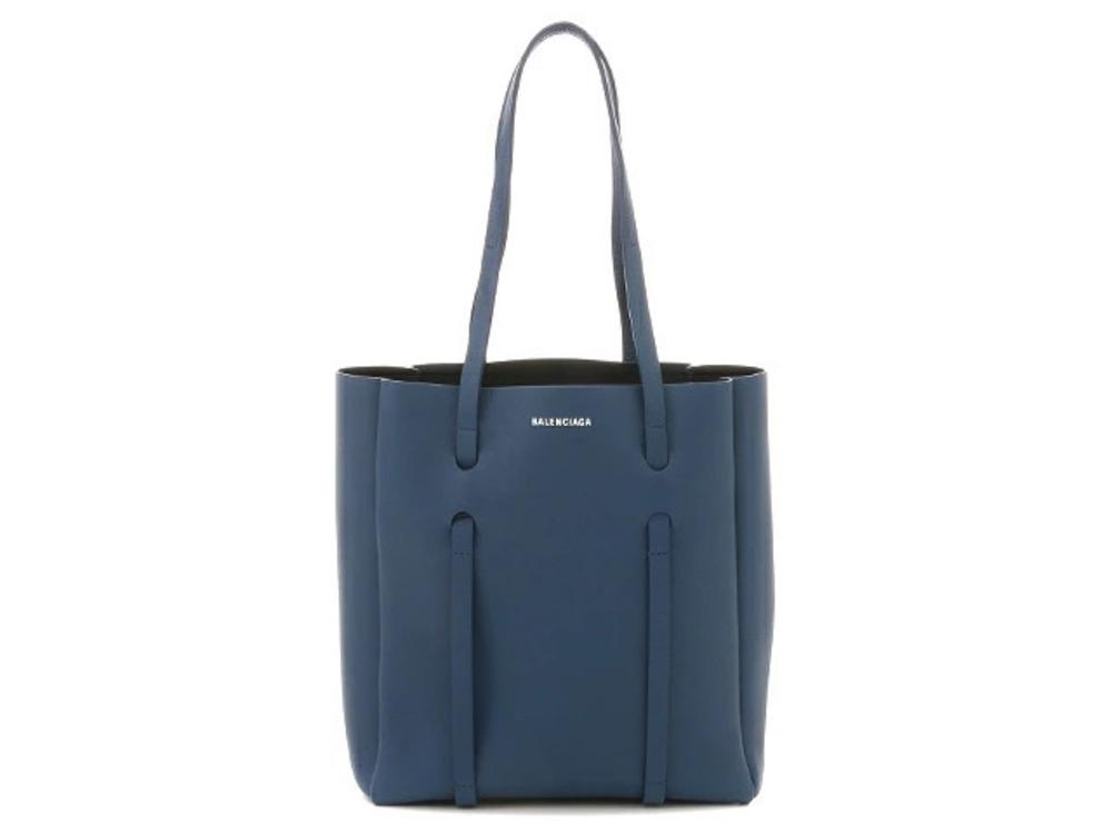 Balenciaga Shoulder Bag Embossed Leather Navy Blue